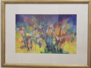 2005 Abstract Floral Watercolor Painting, Signed J