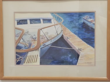 Seaport Watercolor Painting, Signed D. Edgin