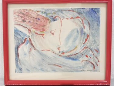 Abstract Figure Mix Media Painting, Signed Elaine