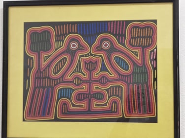 Vintage Framed Mola Bird Textile