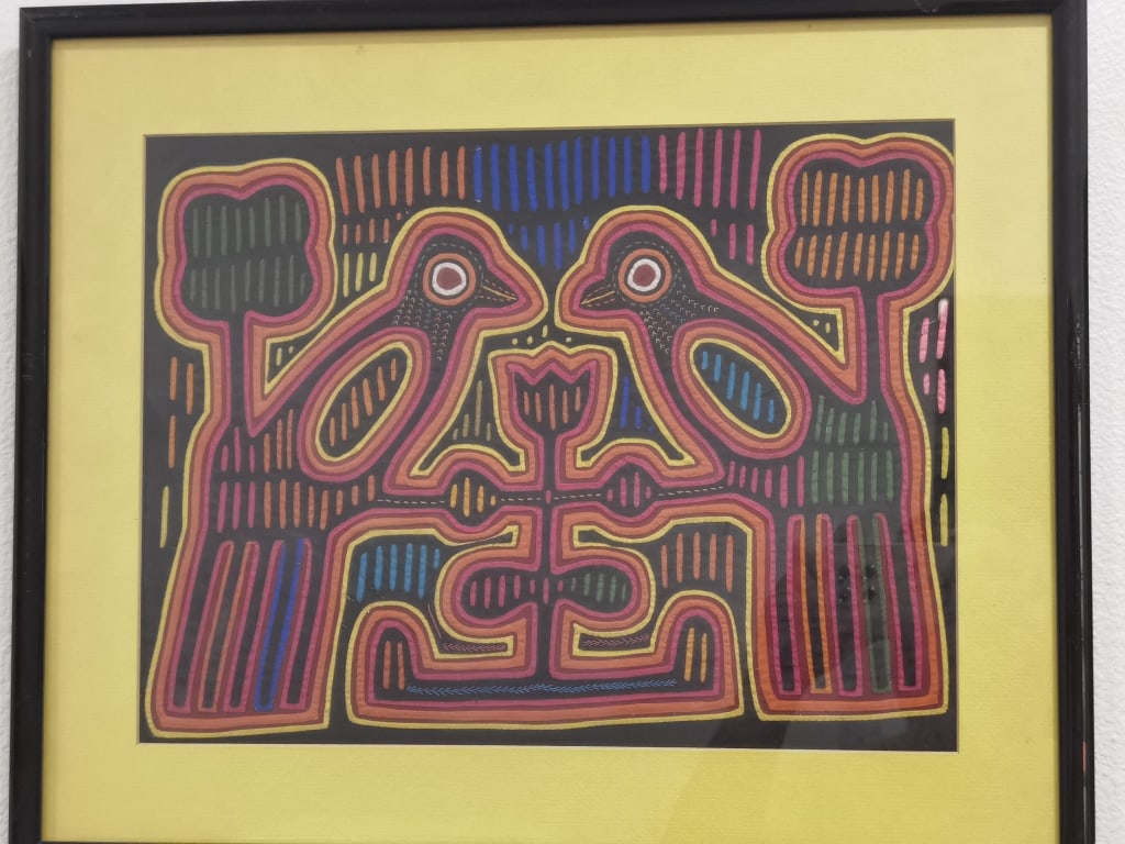 Vintage Framed Mola Bird Textile (1 of 2)