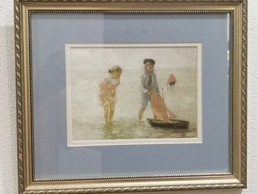 Vintage Children Playing by the Ocean Print