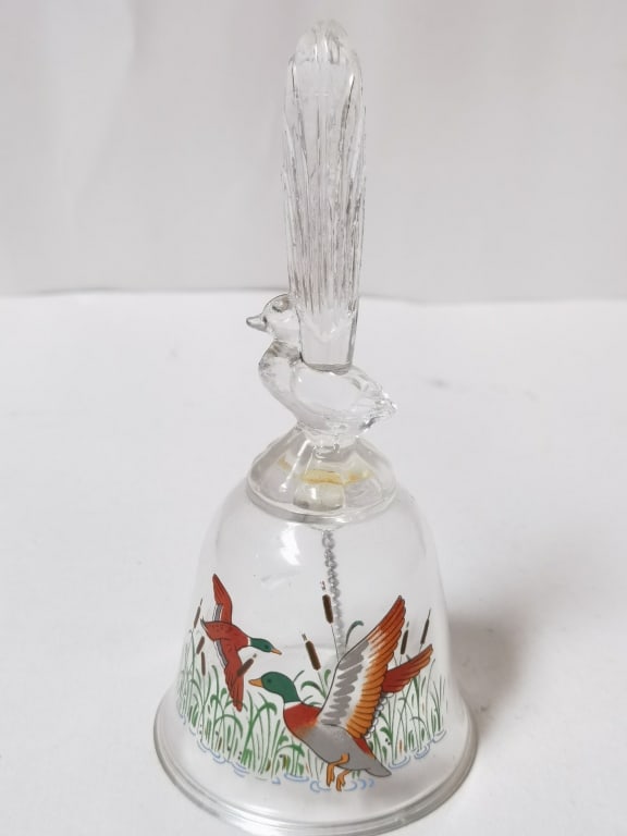 Vintage Glass Duck Dinner Bell: Vintage Glass Duck Dinner Bell, 6.75in