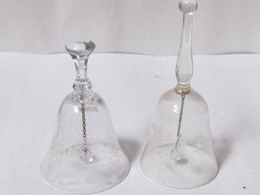 (2) Vintage Etched Glass Dinner Bells