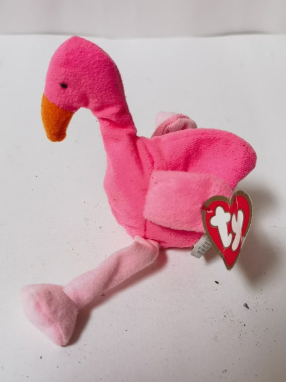 1995 Ty Pinky the Flamingo Beanie: 1995 Ty Pinky the Flamingo Beanie, 8in