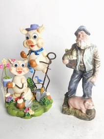 (2) Vintage Pig Table Decors