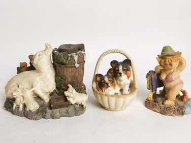 (3) Vintage Pig/Dog Table Decors
