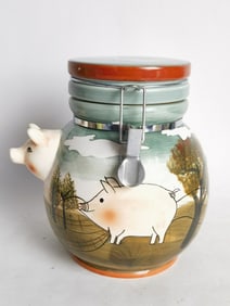 Vintage Hand Painted Porcelain Pig Art Jar