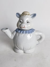 Vintage Blue Lady Pig Porcelain Teapot