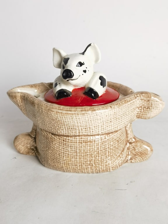 Vintage Burlap Sack Pig Porcelain Teapot: Vintage Burlap Sack Pig Porcelain Teapot, 5in by 6in