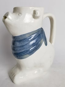 Vintage Porcelain White and Blue Pig Pitcher
