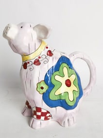 Vintage Hand Painted Floral Pig Porcelain Pitcher