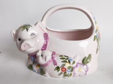 Vintage Pink Pig Porcelain Basket Bowl