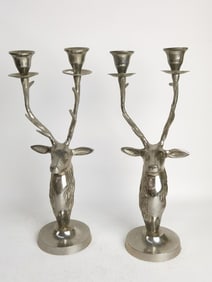 Pr. of Aluminum Deer Candlesticks
