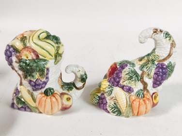 Pr. of Vintage Fitz & Floyd Porcelain Thanksgiving Salt/Pepper Shakers