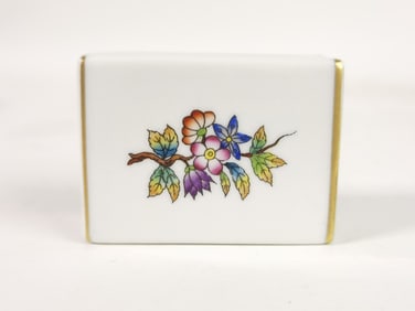 Herend Hungary Porcelain Gilt Rim Match Box