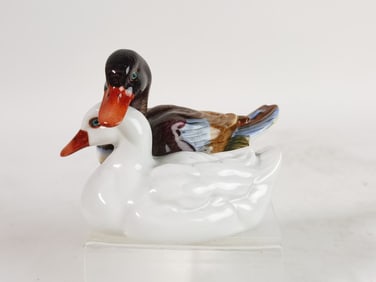 Herend Hungary Porcelain Painted Ducks Figurine