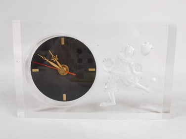 Lucite Clown Table Clock, Signed Lorenzo