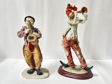 (2) Vintage Musican Clown Figurines