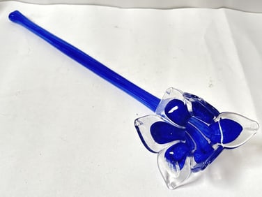 Vintage Murano Italy Blue Art Glass Flower