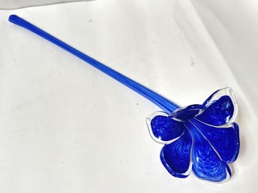 Vintage Murano Italy Blue Art Glass Flower