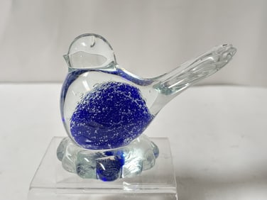 Vintage Snowflakes Clear/Blue Art Glass Bird