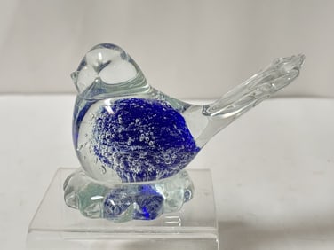 Vintage Snowflakes Clear/Blue Art Glass Bird
