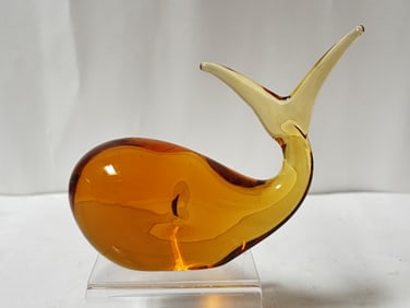 Vintage Bullock's Orange Glass Whale
