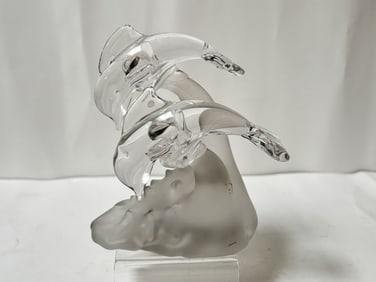 Vintage Frosted/Clear Glass Dolphins Figurine