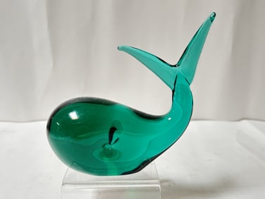 Vintage Emerald Green Glass Whale