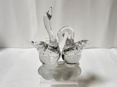 Vintage Frosted/Clear Bubble Glass Ducks