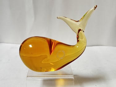 Vintage V. Nasson & C. Murano Italy Orange Glass Whale