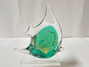 Vintage Murano Italy Glitter Green Art Glass Fish