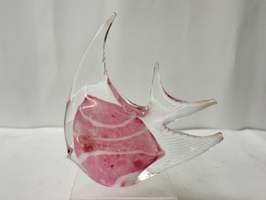 Vintage Murano Italy White Stripe Pink Art Glass Fish