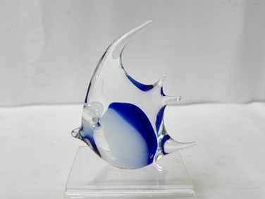 Vintage Murano Italy White/Blue Art Glass Fish