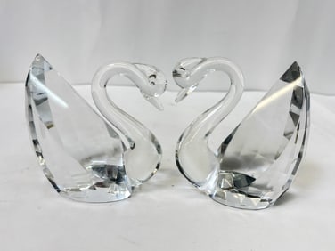 Pr. of Vintage Faceted Art Glass Swans