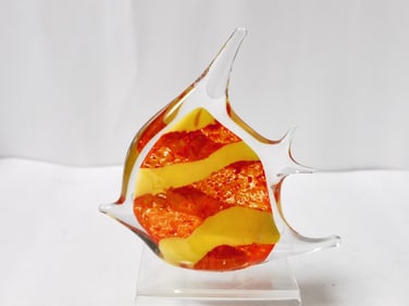 Vintage Murano Italy Yellow Stripe Orange Art Glass Fish