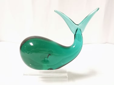 Vintage Emerald Green Glass Whale