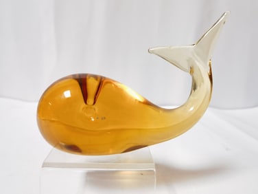Vintage Orange Glass Whale