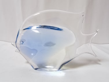 Vintage Murano Italy Clear Blue Art Glass Fish