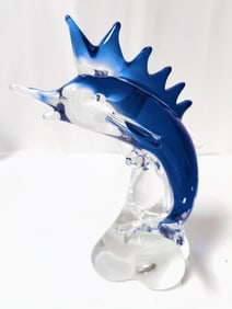 Vintage Blue Art Glass Marlin Fish