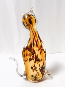 Vintage Murano Italy Amber Art Glass Cat