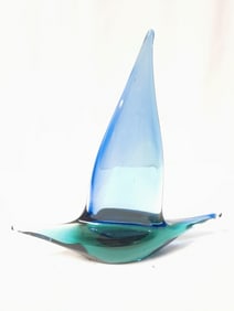 Vintage Murano Italy Blue/Green Sommerso Glass Boat