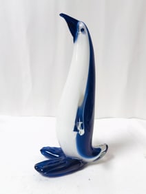 Vintage Blue/White Art Glass Penguin