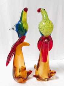 Pr. of Large Fifth Avenue Crystal Art Glass Parrot