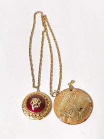 Mother-of-Pearl and Enameled Locket Pendants