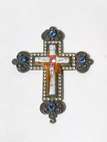 Vintage Sterling Silver Rhinestone Cross Pendant