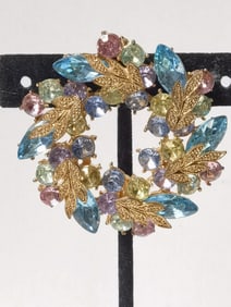 Costume Gold Tone Rhinestone Garland Brooch