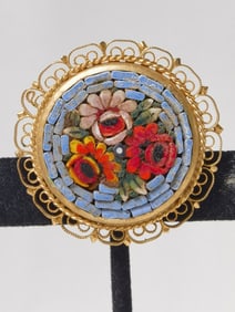 Costume Gold Tone Rock Inlay Brooch