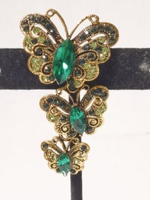 Costume Gold Tone Rhinestone Butterfly Brooch